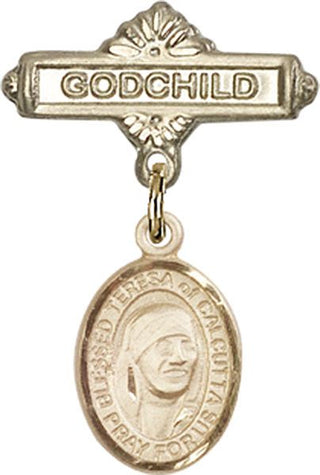 14kt Gold Filled Godchild St. Teresa of Calcutta Baby Badge - Engravable