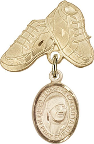 14kt Gold Baby Boots St. Teresa of Calcutta Baby Badge - Engravable