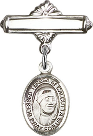 Sterling Silver Polished Badge Pin St. Teresa of Calcutta Baby Badge - Engravable