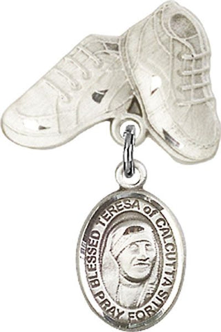 Sterling Silver Baby Boots St. Teresa of Calcutta Baby Badge - Engravable