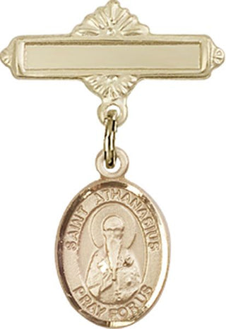 14kt Gold Filled Polished Badge Pin St. Athanasius Baby Badge - Engravable