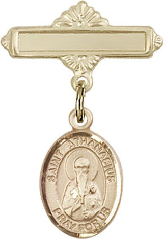 14kt Gold Polished Badge Pin St. Athanasius Baby Badge - Engravable