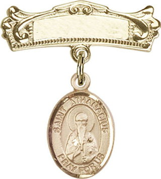 14kt Gold Badge Pin St. Athanasius Baby Badge - Engravable