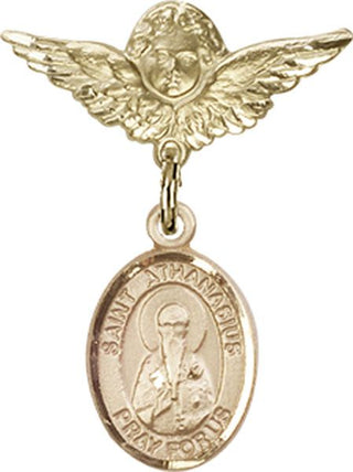 14kt Gold Small Angel w/Wings St. Athanasius Baby Badge - Engravable