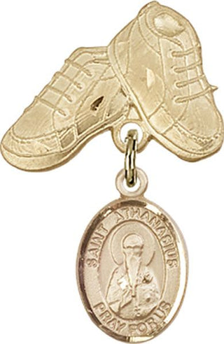14kt Gold Baby Boots St. Athanasius Baby Badge - Engravable