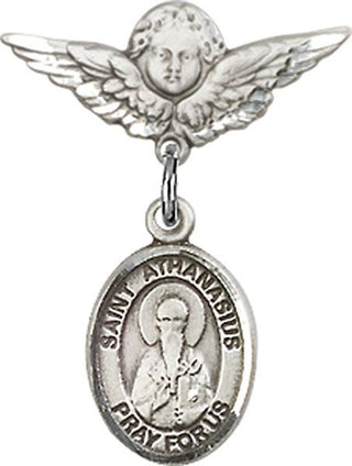Sterling Silver Small Angel w/Wings St. Athanasius Baby Badge - Engravable