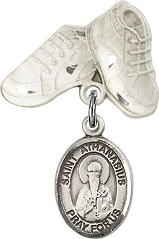 Sterling Silver Baby Boots St. Athanasius Baby Badge - Engravable