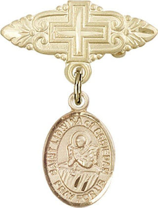 14kt Gold Filled Badge Pin With Cross St. Lidwina of Schiedam Baby Badge - Engravable