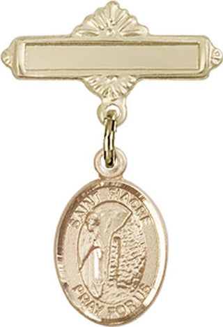 14kt Gold Polished Badge Pin St. Fiacre Baby Badge - Engravable