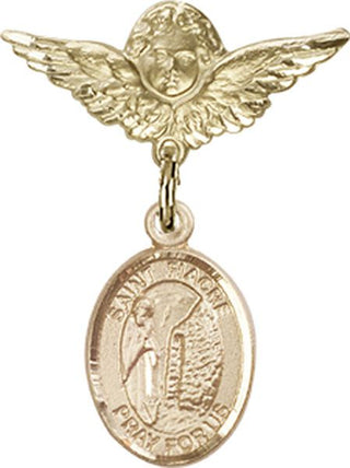 14kt Gold Small Angel w/Wings St. Fiacre Baby Badge - Engravable
