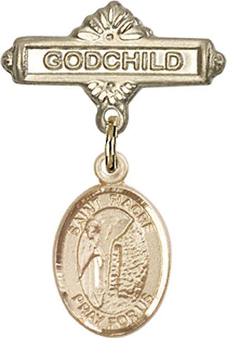 14kt Gold Godchild St. Fiacre Baby Badge - Engravable
