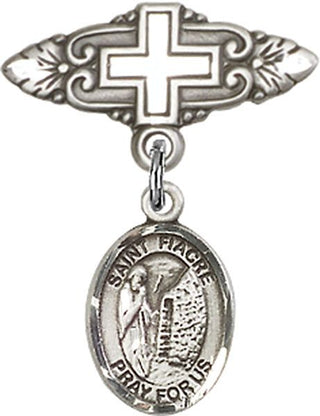 Sterling Silver Badge Pin With Cross St. Fiacre Baby Badge - Engravable