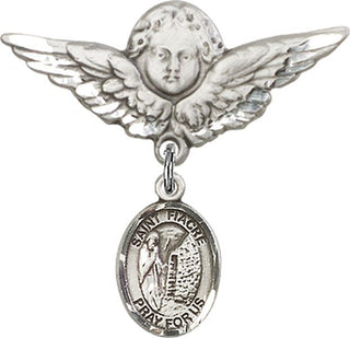 Sterling Silver Large Angel w/Wings St. Fiacre Baby Badge - Engravable
