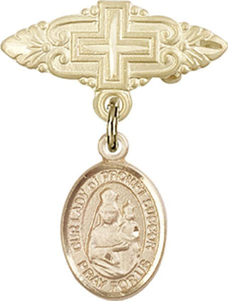 14kt Gold Filled Badge Pin With Cross O/L of Prompt Succor Baby Badge - Engravable