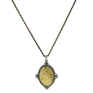 Black-Tone and 14K Gold-Dipped Guardian Angel Pendant Necklace