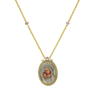 14K Gold-Dipped Silver-Tone Lt. Purple Crystal Mary & Child Pendant Necklace