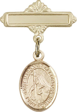 14kt Gold Filled Polished Badge Pin St. Margaret of Cortona Baby Badge - Engravable