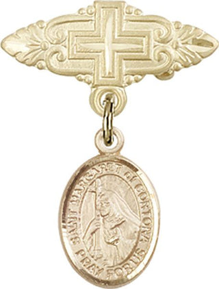 14kt Gold Filled Badge Pin With Cross St. Margaret of Cortona Baby Badge - Engravable