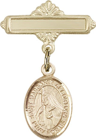 14kt Gold Polished Badge Pin St. Margaret of Cortona Baby Badge - Engravable