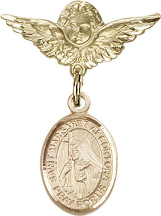 14kt Gold Small Angel w/Wings St. Margaret of Cortona Baby Badge - Engravable