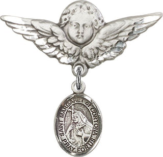 Sterling Silver Large Angel w/Wings St. Margaret of Cortona Baby Badge - Engravable