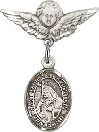 Sterling Silver Small Angel w/Wings St. Margaret of Cortona Baby Badge - Engravable