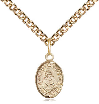 14kt Gold Saint Bede the Venerable Medal Engraved Catholic Saint Jewelry