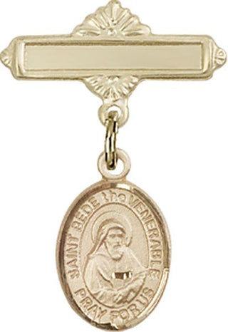 14kt Gold Filled Polished Badge Pin St. Bede the Venerable Baby Badge - Engravable