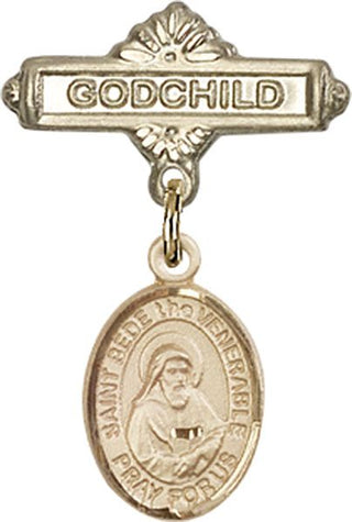 14kt Gold Filled Godchild St. Bede the Venerable Baby Badge - Engravable