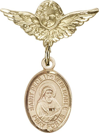 14kt Gold Small Angel w/Wings St. Bede the Venerable Baby Badge - Engravable