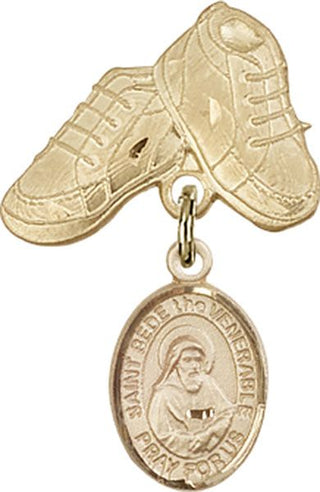 14kt Gold Baby Boots St. Bede the Venerable Baby Badge - Engravable