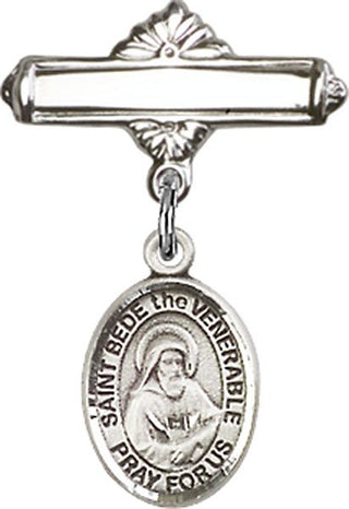 Sterling Silver Polished Badge Pin St. Bede the Venerable Baby Badge - Engravable