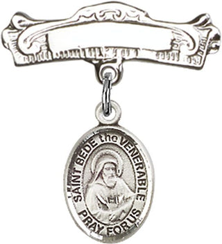 Sterling Silver Badge Pin St. Bede the Venerable Baby Badge - Engravable