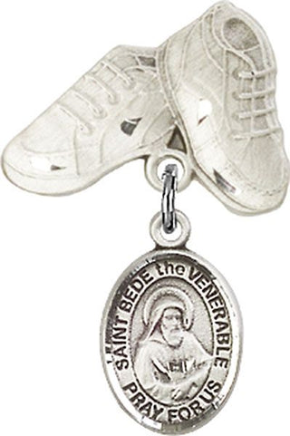 Sterling Silver Baby Boots St. Bede the Venerable Baby Badge - Engravable