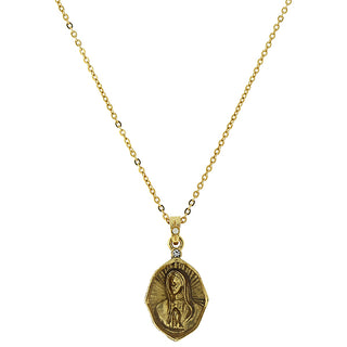 14K Gold-Dipped with Crystal Accent Petite Mary Pendant Necklace
