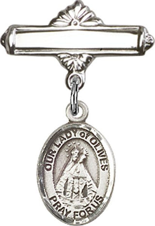 Sterling Silver Polished Badge Pin O/L of Olives Baby Badge - Engravable