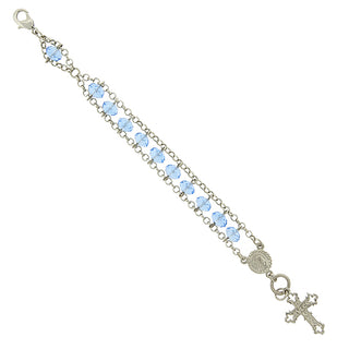 Silver-Tone Light Blue Bead Crucifix Bracelet