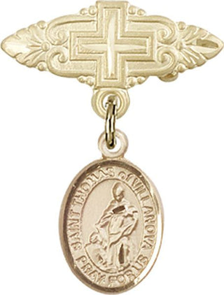 14kt Gold Filled Badge Pin With Cross St. Thomas of Villanova Baby Badge - Engravable