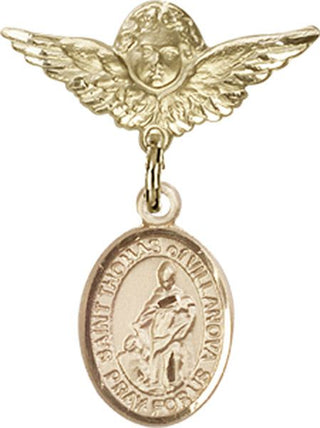 14kt Gold Small Angel w/Wings St. Thomas of Villanova Baby Badge - Engravable