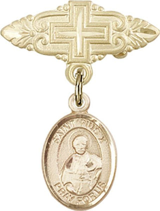 14kt Gold Filled Badge Pin With Cross St. Pius X Baby Badge - Engravable