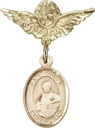 14kt Gold Small Angel w/Wings St. Pius X Baby Badge - Engravable