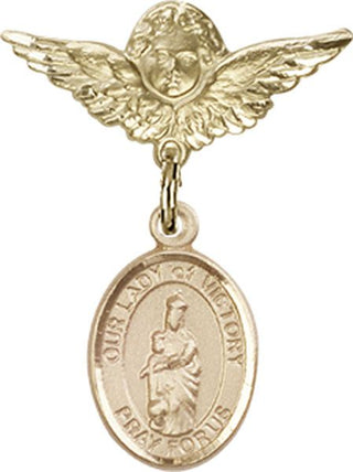 14kt Gold Filled Small Angel w/Wings O/L of Victory Baby Badge - Engravable