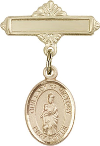 14kt Gold Polished Badge Pin O/L of Victory Baby Badge - Engravable