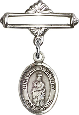 Sterling Silver Polished Badge Pin O/L of Victory Baby Badge - Engravable