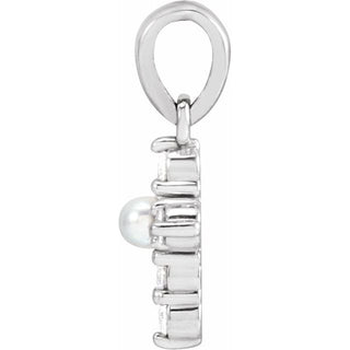 Sterling Silver Cultured White Seed Pearl & .07 CTW Natural Diamond Cross Pendant