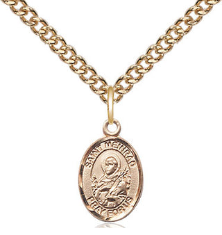 14kt Gold Saint Meinrad of Einsideln Medal Engraved Catholic Saint Jewelry