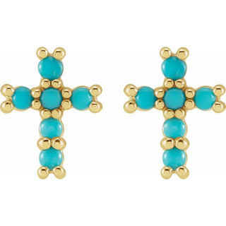 14K Yellow Natural Turquoise Cross Earrings