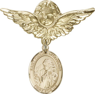 14kt Gold Filled Large Angel w/Wings St. Finnian of Clonard Baby Badge - Engravable