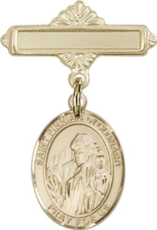 14kt Gold Polished Badge Pin St. Finnian of Clonard Baby Badge - Engravable