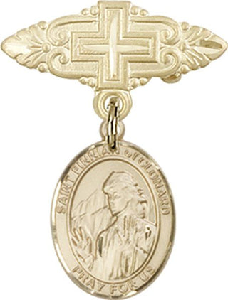 14kt Gold Badge Pin With Cross St. Finnian of Clonard Baby Badge - Engravable